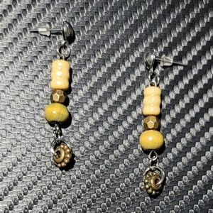 Gold and brown beaded earrings